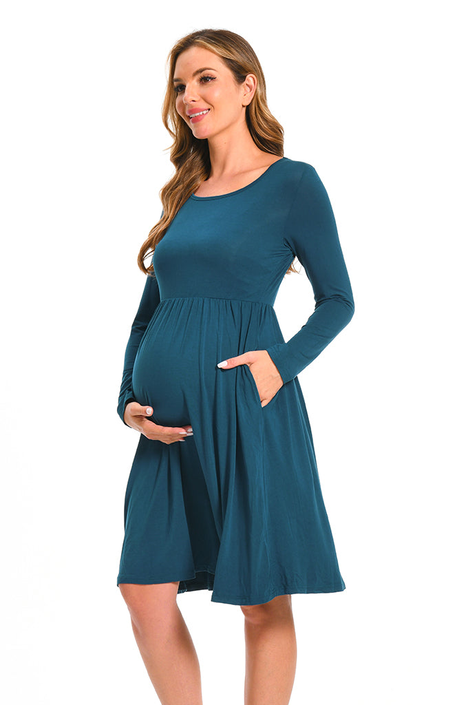 Bearsland Women’s Long Sleeve Maternity Dresses with Pocket