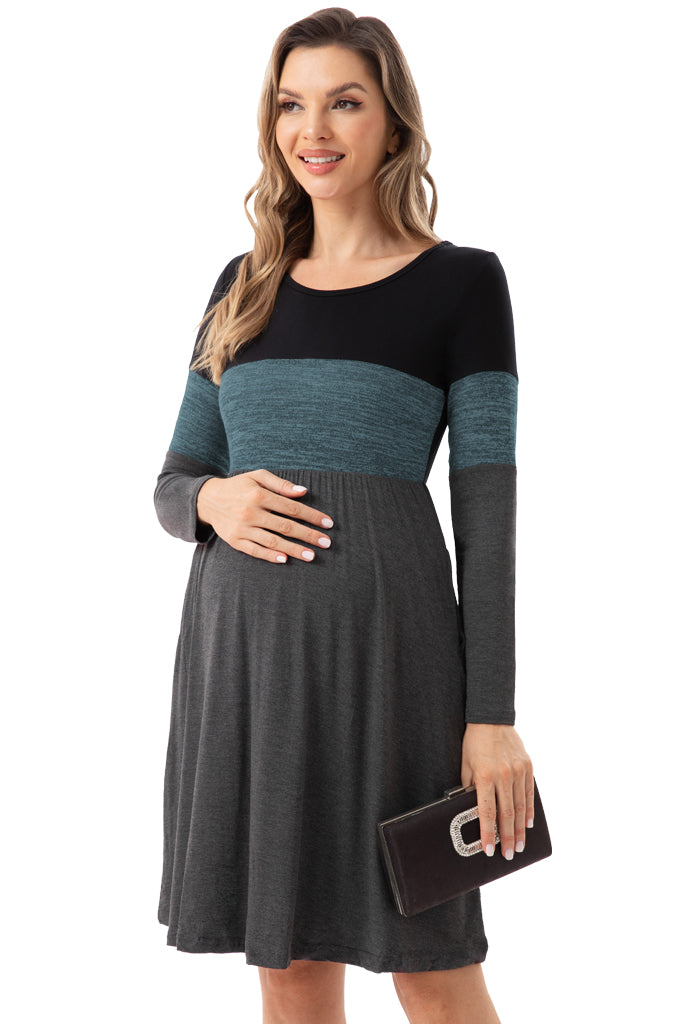 Bearsland Women's Long Sleeve Patchwork Maternity Dress