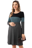 Bearsland Women's Long Sleeve Patchwork Maternity Dress