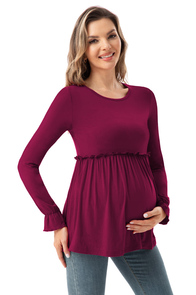 long sleeve casual maternity dress Women's Maternity Dress V-neck Long Sleeve Pleated Maternity Casual Maxi Dresses