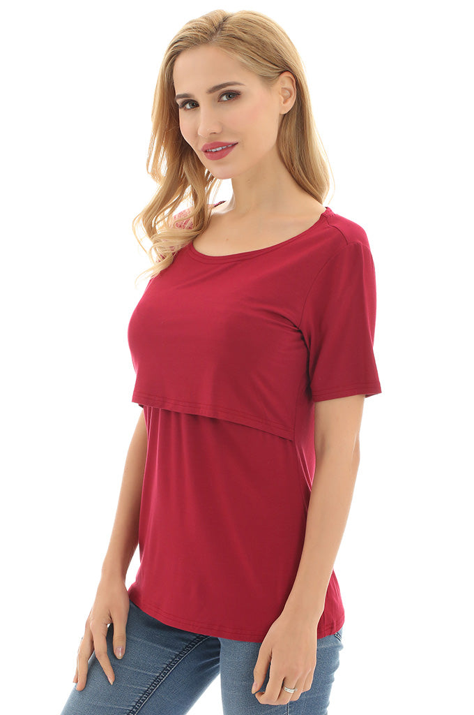 BEARSLAND Women's Round Neck Nursing Short Sleeve Top