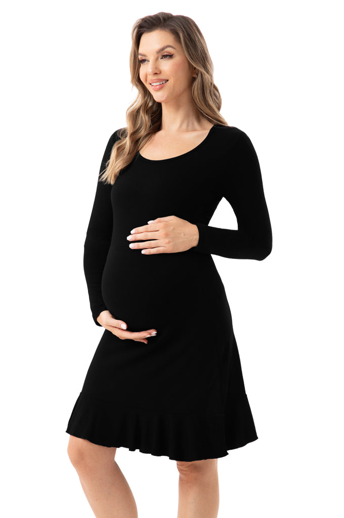 Bearsland Long Sleeve Ruffle Hem Maternity Dress Bearsland Long Sleeve Ruffle Hem Maternity Dress