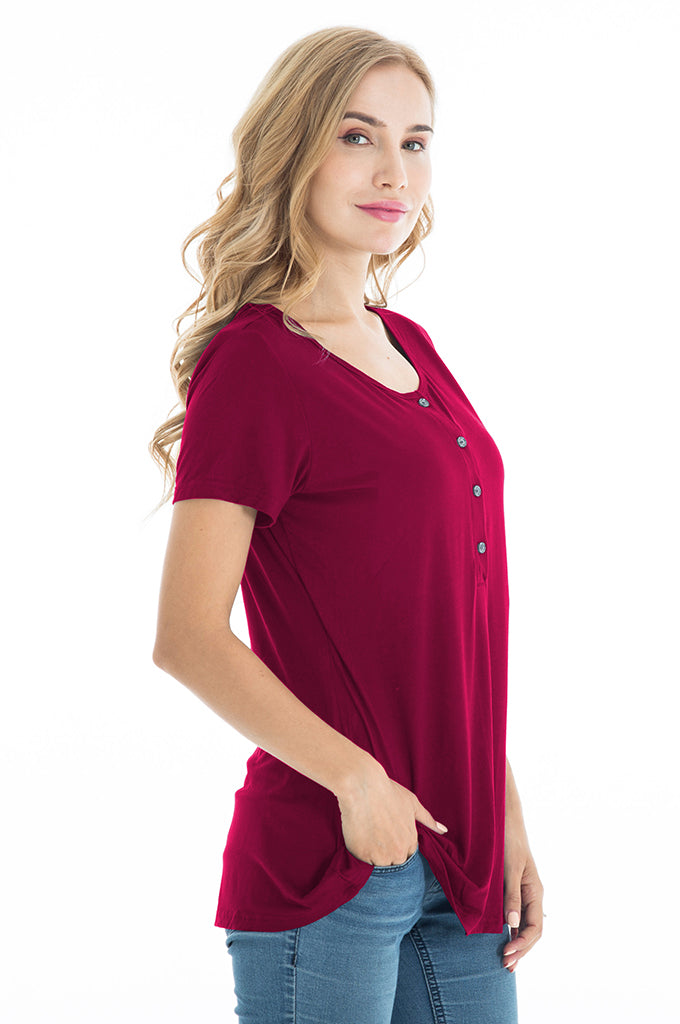 BEARSLAND Round Neck Nursing Short Sleeve Top