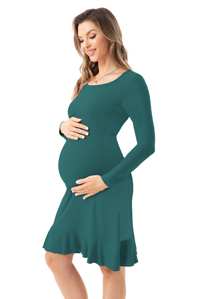 Bearsland Long Sleeve Ruffle Hem Maternity Dress