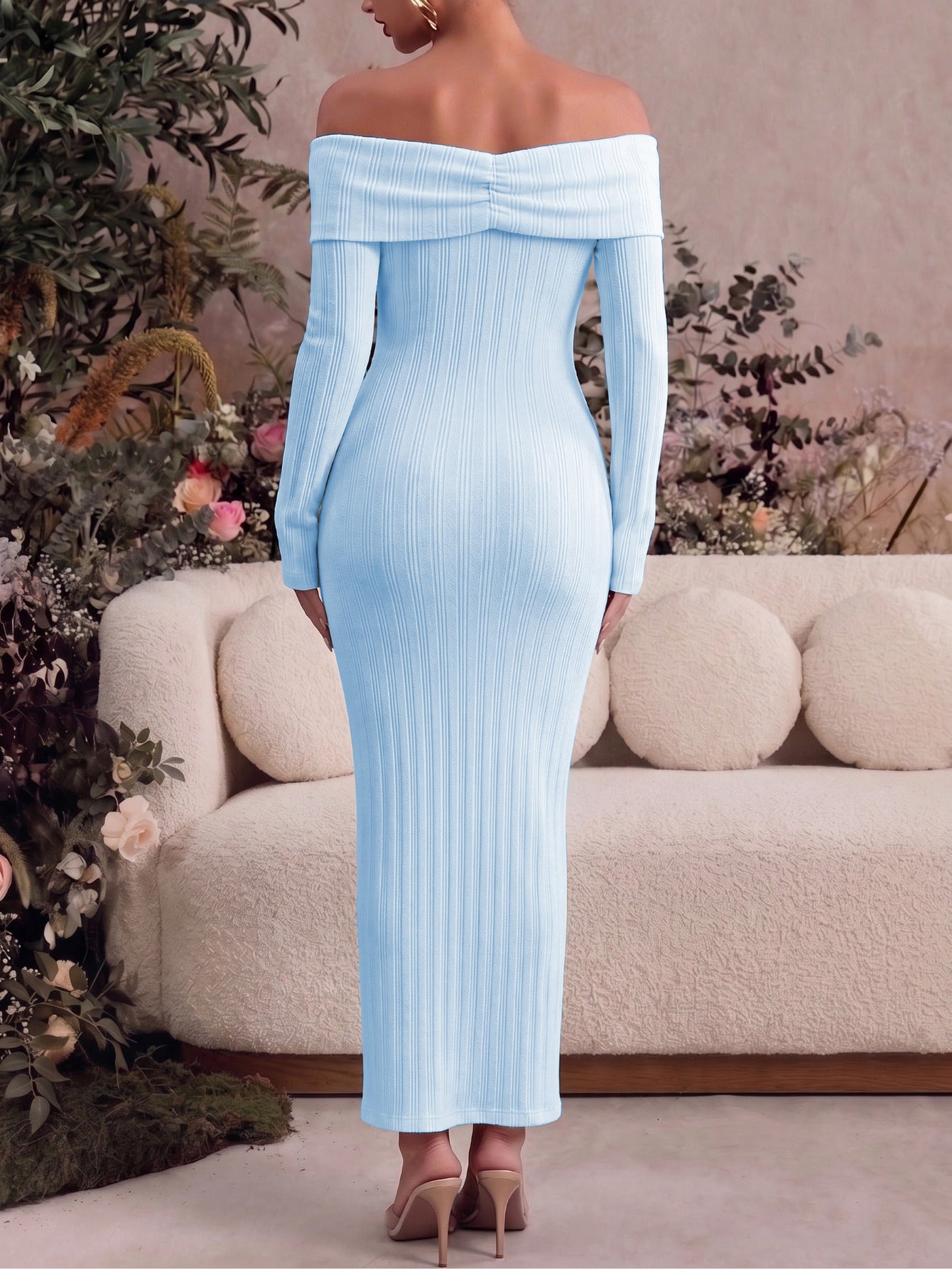 Long Sleeve Off Shoulder Maternity Dress for Photoshoot Baby Shower Bodycon Maxi Maternity Dresses Side Split Pregnancy Dress Formal Long Dresses