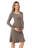 Bearsland Long Sleeve Ruffle Hem Maternity Dress