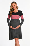 Bearsland Women's Long Sleeve Patchwork Maternity Dress