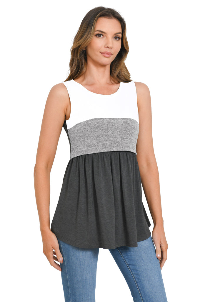 Bearsland Sleeveless Patchwork Scoop Neck Breastfeeding Shirt