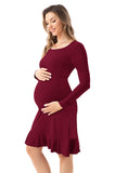 Bearsland Long Sleeve Ruffle Hem Maternity Dress