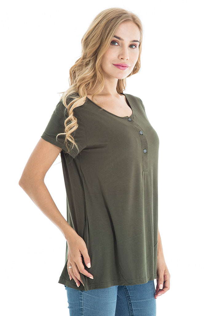 BEARSLAND Round Neck Nursing Short Sleeve Top