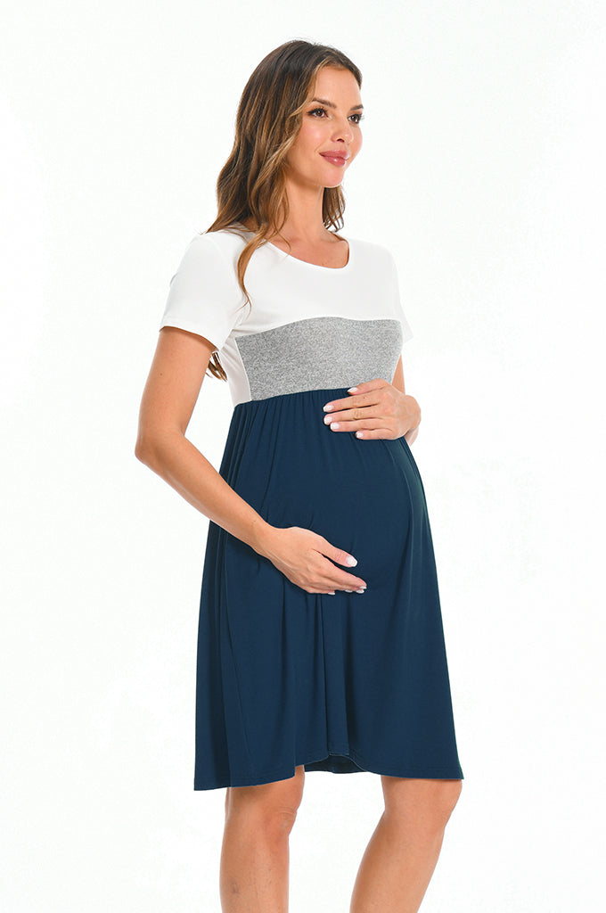 Bearsland Women's Short Sleeve Patchwork Maternity Dress