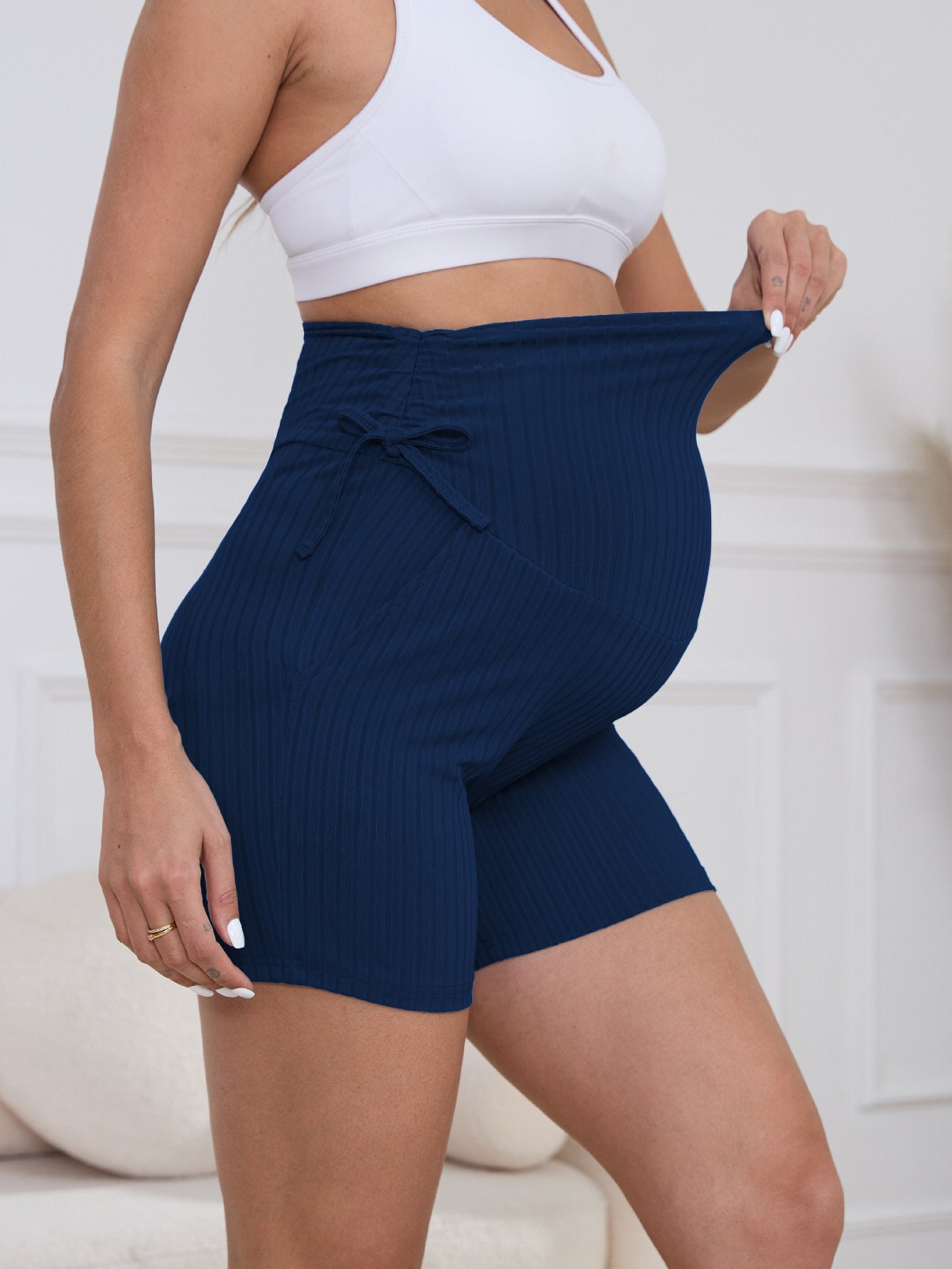 DDLUYY Women's Plus Size Maternity Biker Shorts Over the Belly Drawstring Stretchy Pregnancy Yoga Workout with Pockets 2-Pack