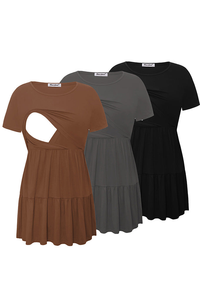 Bearsland Women’s Nursing Top 3pack Short Sleeve Scoop Neck Nursing Shirt