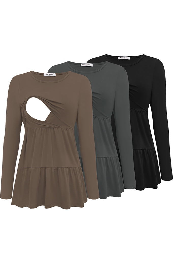 Bearsland Women’s Nursing Top 3pack Long Sleeve Scoop Neck Breastfeeding Shirts