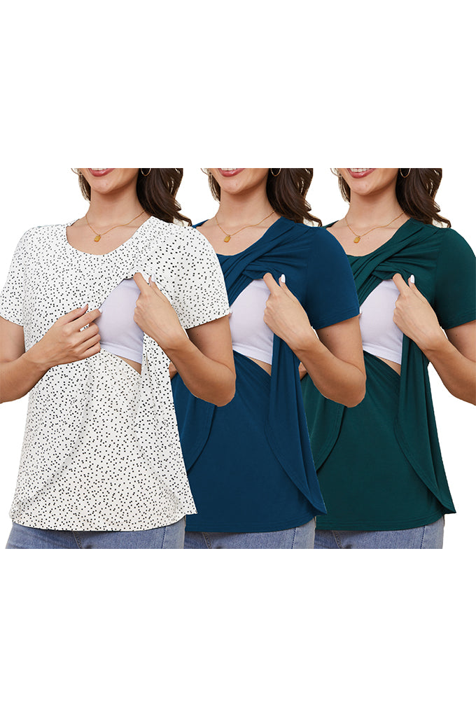 Beaisland Maternity Shirts Short Sleeve Nursing Tops, 3-Pack