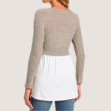 Bearsland Women's Maternity Clothes Nursing Top Crew Neck Long Sleeve Color Block Knit Breastfeeding Shirt