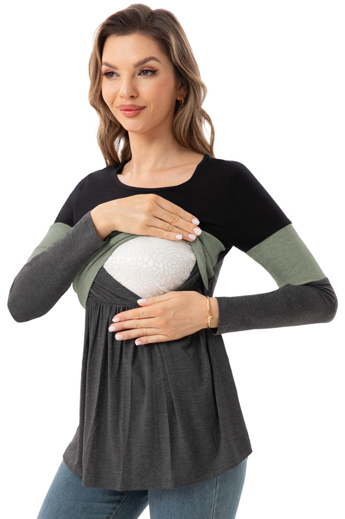 Bearsland Women’s Nursing Top Long Sleeve Scoop Neck Nursing Shirt