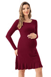 Bearsland Long Sleeve Ruffle Hem Maternity Dress