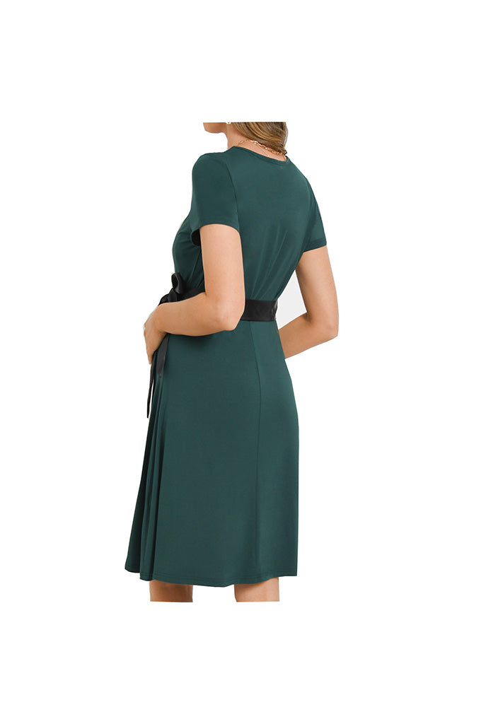Bearsland Women's Maternity Midi Dress Short Sleeve Casual Beach Pregn