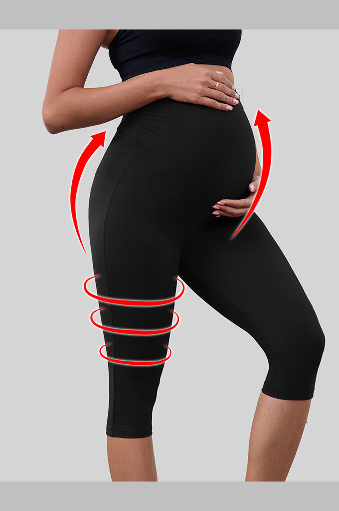 Women's Maternity Capri Leggings over The Belly Pregnancy Yoga Pants Workout Activewear Leggings 2-Pack