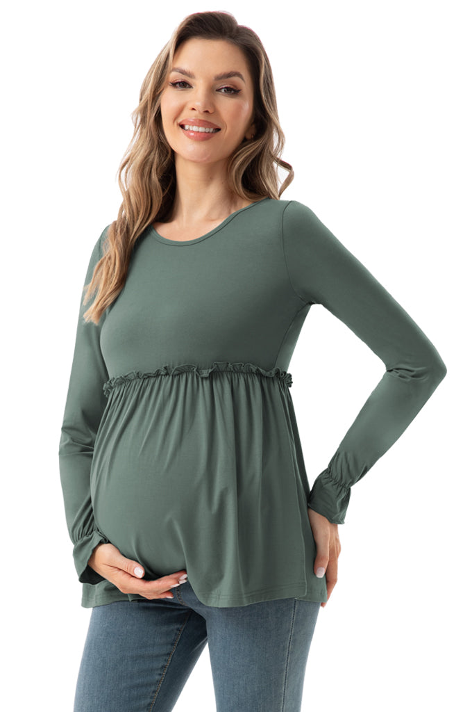 pregnancy dress shirts Edvintorg Maternity Shirts Long Sleeve Women Fashion Solid Color Round Neck Ribbed Knit Shirt Blouse Bandage Maternity Tops Pregnancy Clothes for
