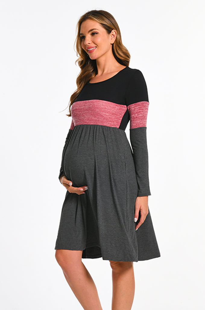 Bearsland Women's Long Sleeve Patchwork Maternity Dress