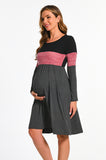 Bearsland Women's Long Sleeve Patchwork Maternity Dress