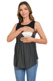 Bearsland Sleeveless Patchwork Scoop Neck Breastfeeding Shirt