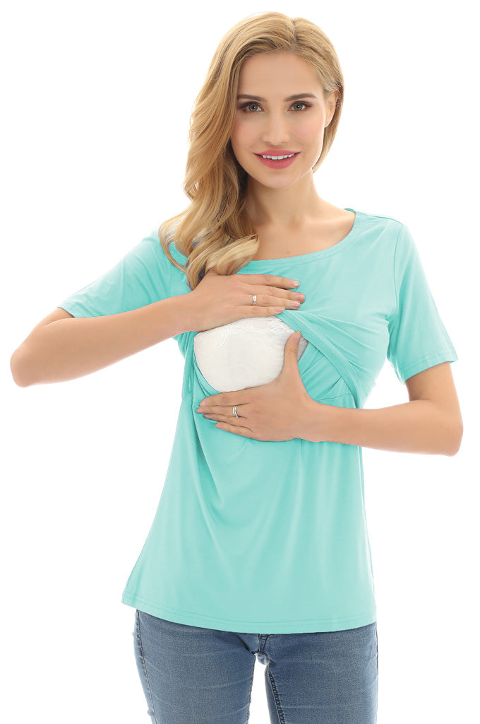 BEARSLAND Women's Round Neck Nursing Short Sleeve Top