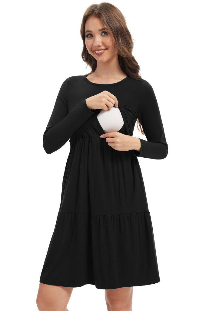 Bearsland Women’s Long Sleeve Nursing Dress with Pocket