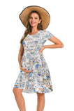 Bearsland Women's Short Sleeve Maternity Dress with Pocket