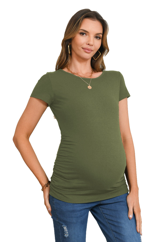 Bearsland Women's Maternity T-Shirt Classic Side Ruffle