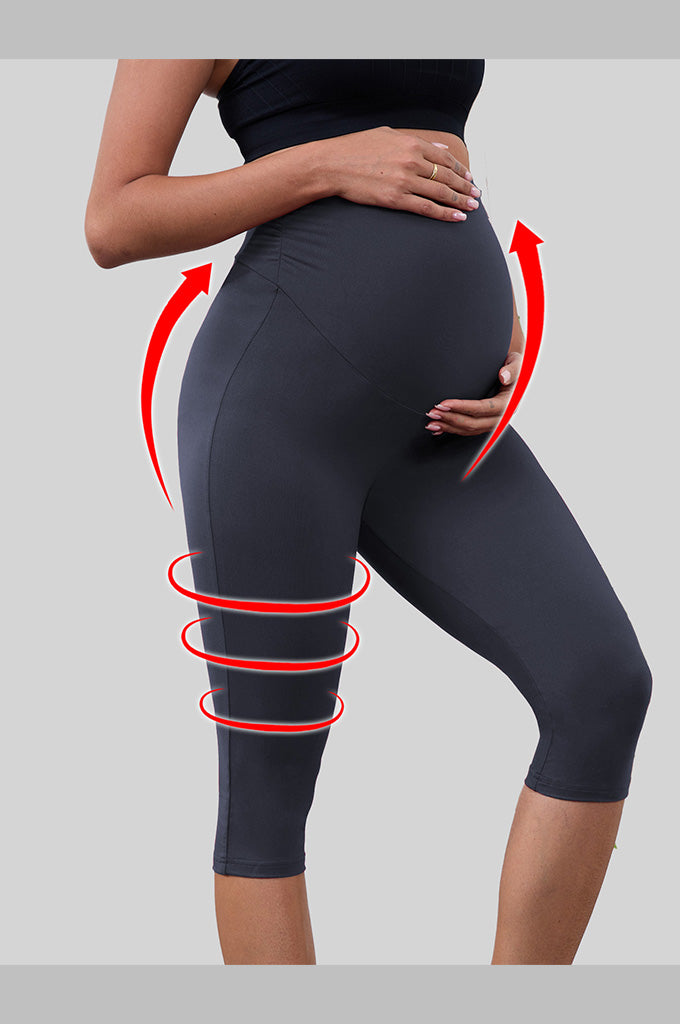Women's Maternity Capri Leggings over The Belly Pregnancy Yoga Pants Workout Activewear Leggings 2-Pack