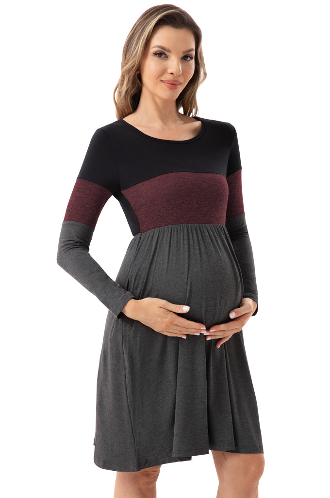 Bearsland Women's Long Sleeve Patchwork Maternity Dress Bearsland Women's Long Sleeve Patchwork Maternity Dress