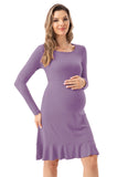 Bearsland Long Sleeve Ruffle Hem Maternity Dress