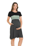 Bearsland Women's Short Sleeve Patchwork Maternity Dress