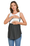 Bearsland Sleeveless Patchwork Scoop Neck Breastfeeding Shirt