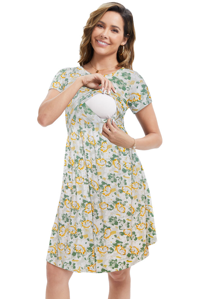 Bearsland Women's Short Sleeves Nursing Dresses with Pockets
