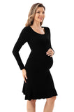 Bearsland Long Sleeve Ruffle Hem Maternity Dress