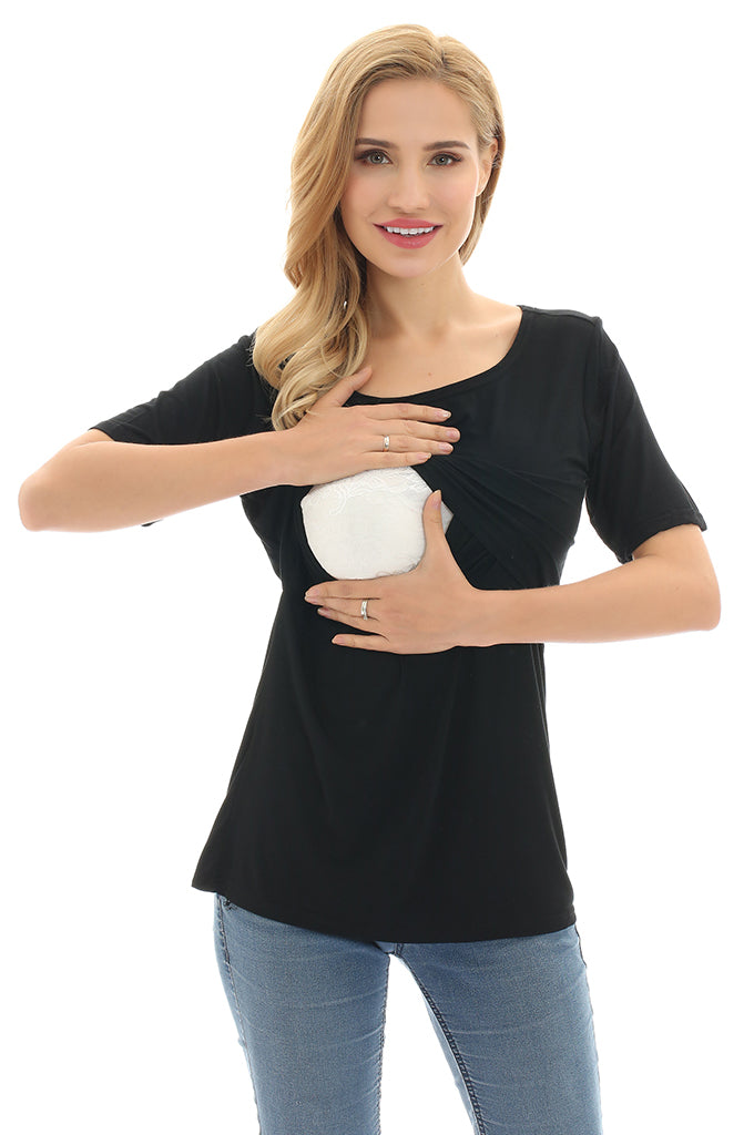 BEARSLAND Women's Round Neck Nursing Short Sleeve Top