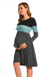 Bearsland Women's Long Sleeve Patchwork Maternity Dress