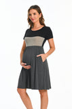 Bearsland Women's Short Sleeve Patchwork Maternity Dress