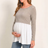 Bearsland Women's Maternity Clothes Nursing Top Crew Neck Long Sleeve Color Block Knit Breastfeeding Shirt
