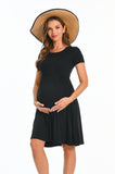 Bearsland Women's Short Sleeve Maternity Dress with Pocket