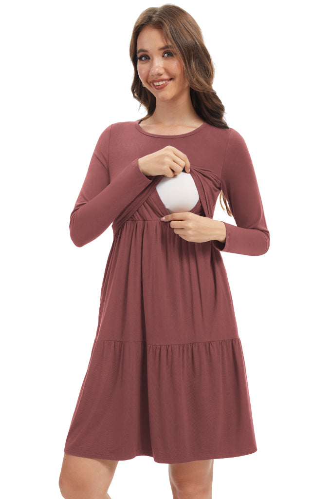 Bearsland Women’s Long Sleeve Nursing Dress with Pocket
