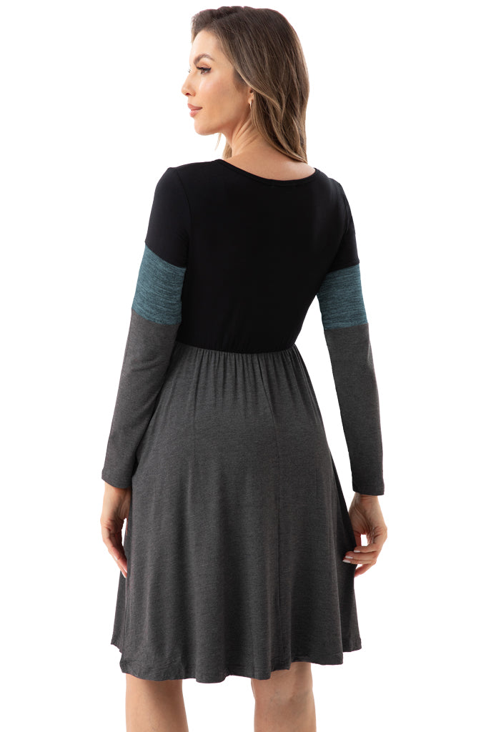 Bearsland Women's Long Sleeve Patchwork Maternity Dress