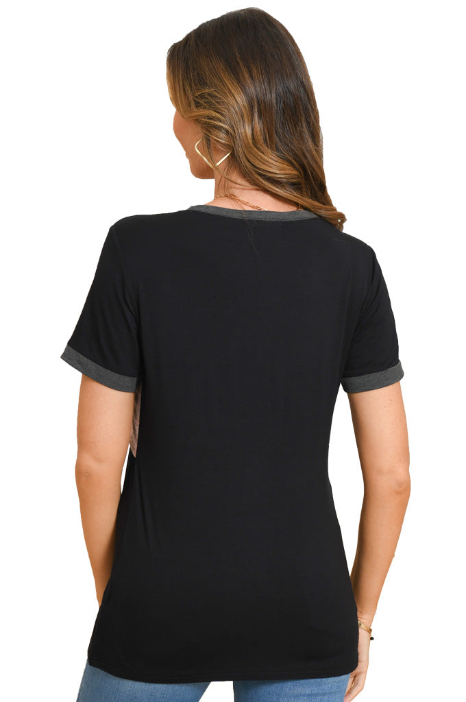 BEARSLAND Round Neck Colorblock Nursing Short Sleeve Top