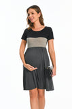 Bearsland Women's Short Sleeve Patchwork Maternity Dress