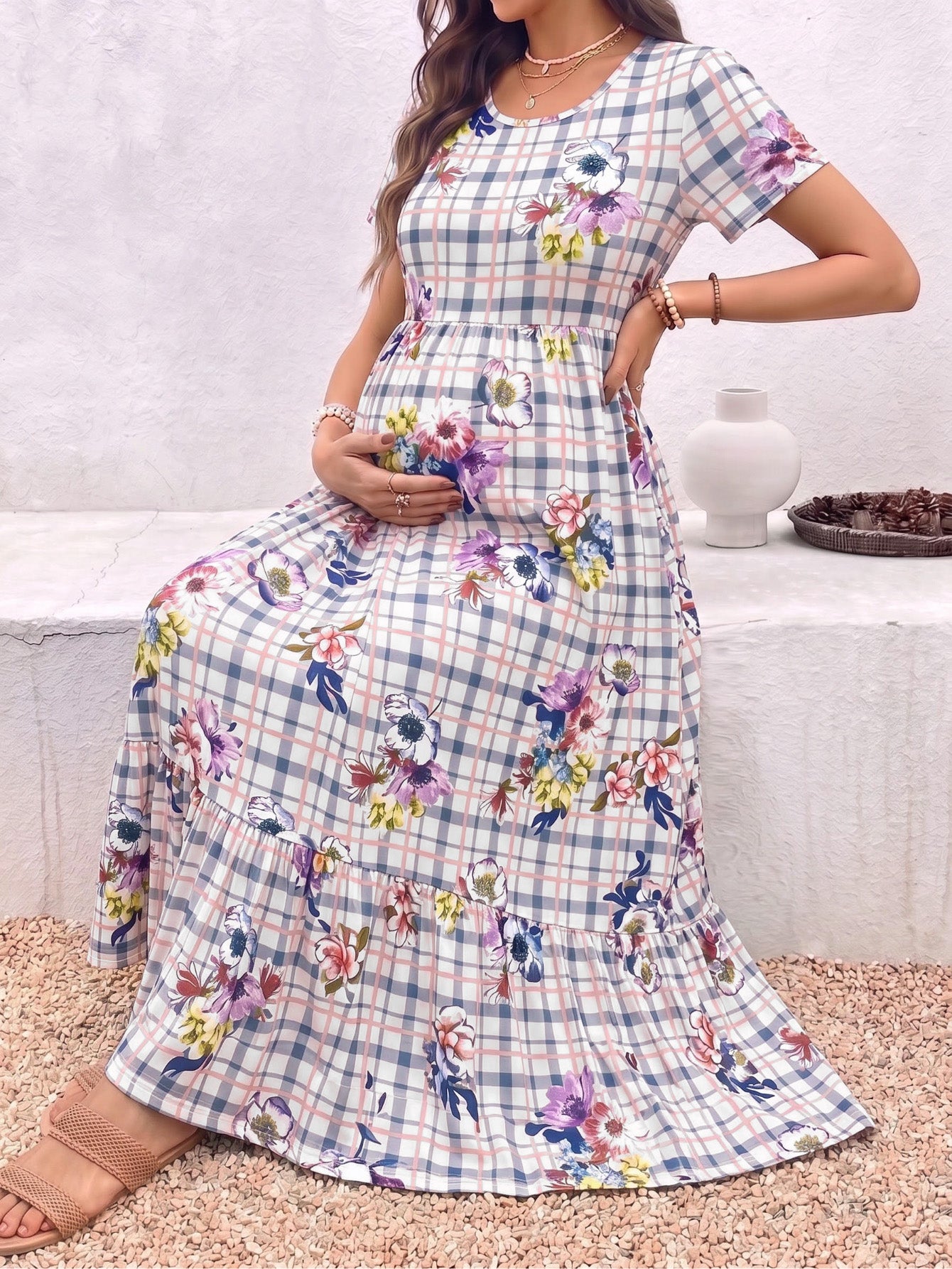 Beaisland round neck short sleeve maternity dress