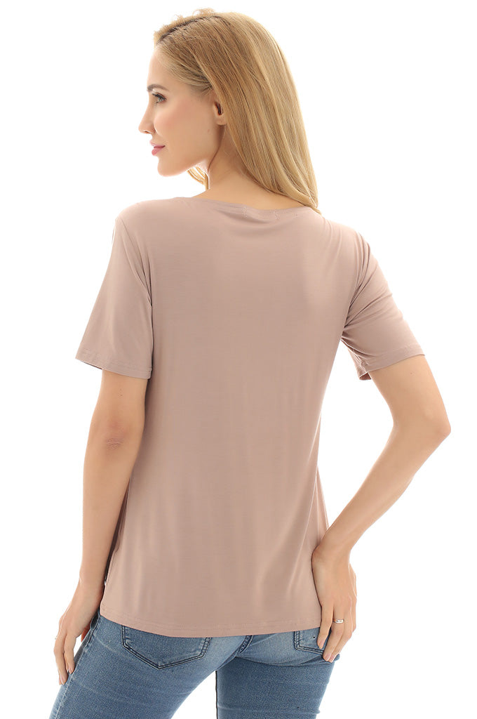 BEARSLAND Women's Round Neck Nursing Short Sleeve Top